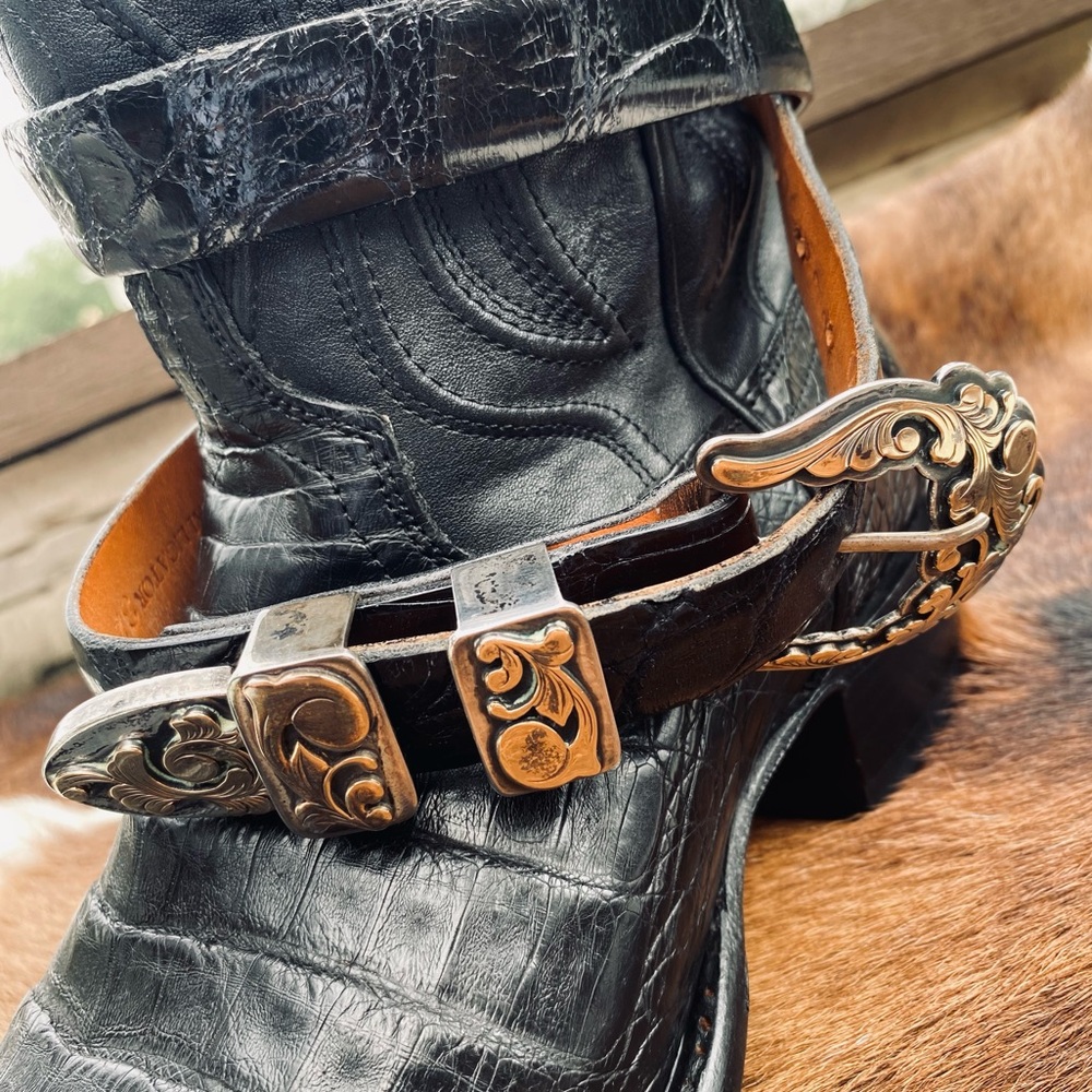 James Reid Santa Fe 4-Piece Sterling Silver& 14K Gold Ranger Buckle Alligator 32 - Picture 8 of 13